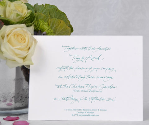 the Portland wedding invitation showing calligraphy printed text for a same sex wedding