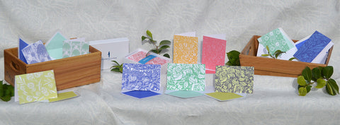 A collection of floral pattern greeting cards designed by Susie Hetherington