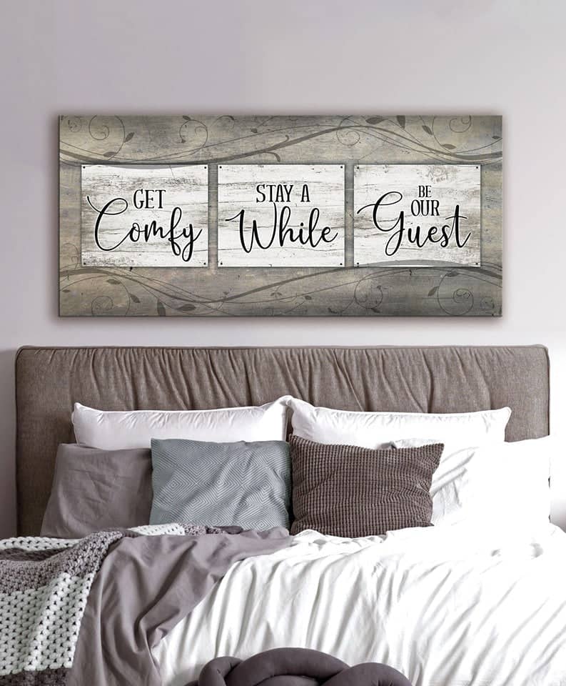 Bedroom Wall Art Get Comfy Stay A While Wood Frame Ready To Hang Sense Of Art