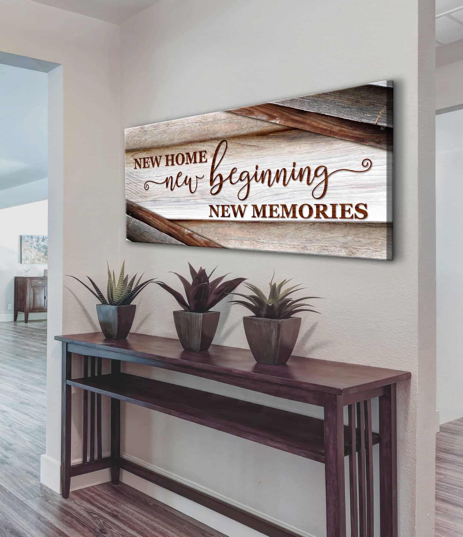 Image of Home Wall Art: New Home New Beginning V15 (Wood Frame Ready To Hang)