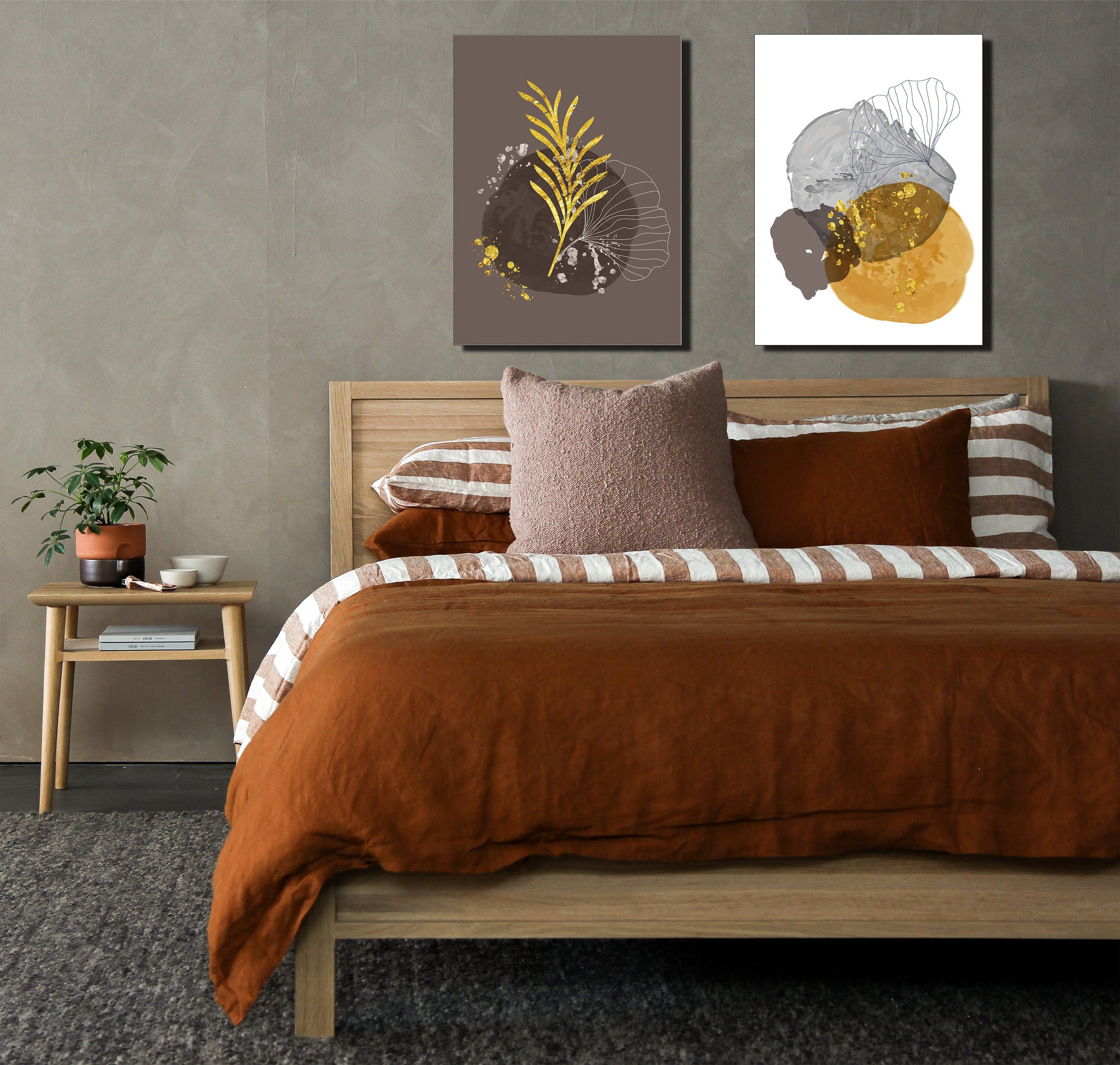 Image of Boho Wall Art: Boho Leaf Abstract (Wood Frame Ready To Hang)  