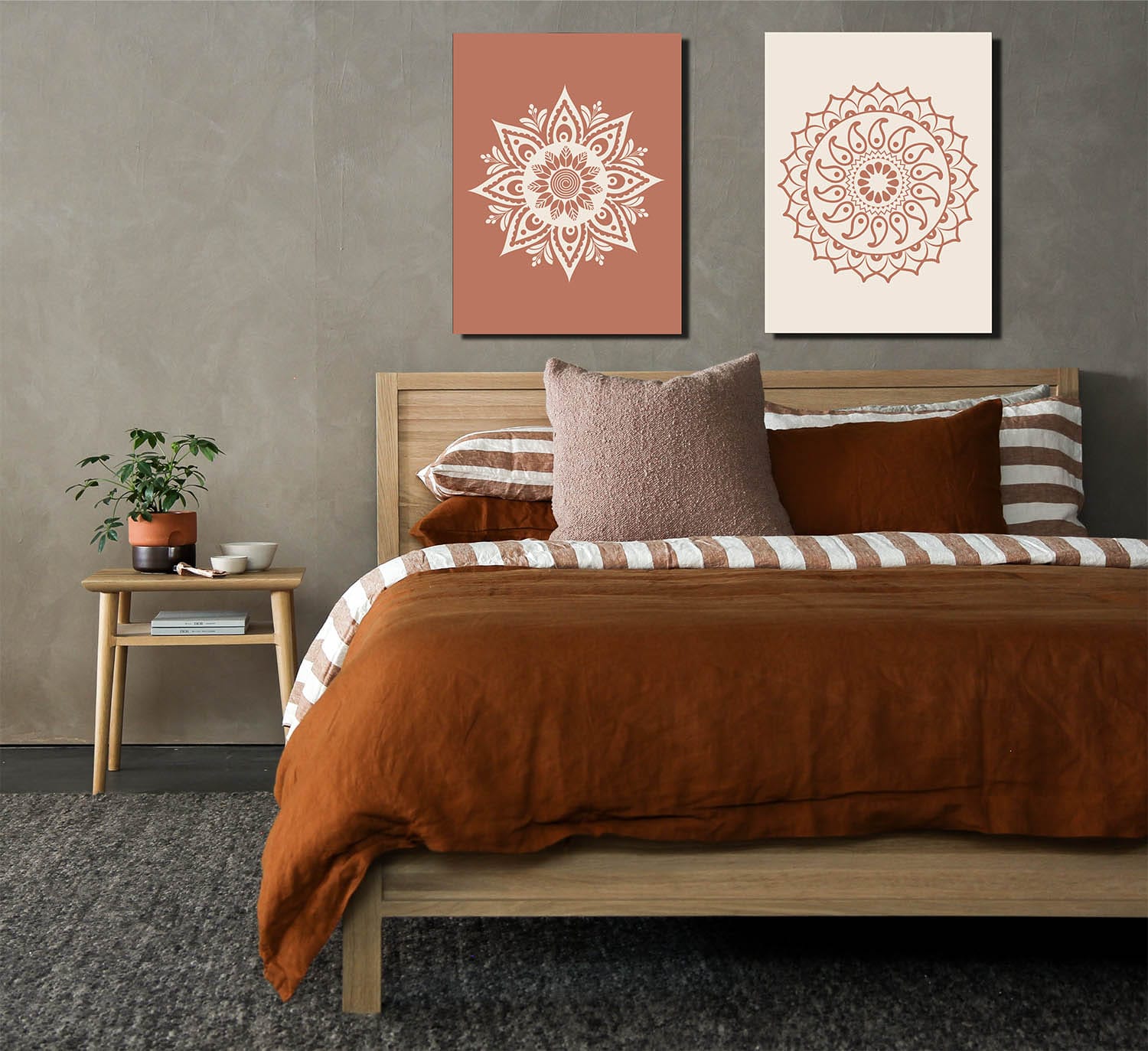 Image of Boho Wall Art: Boho Mandela Peach Set of 2 (Wood Frame Ready To Hang)