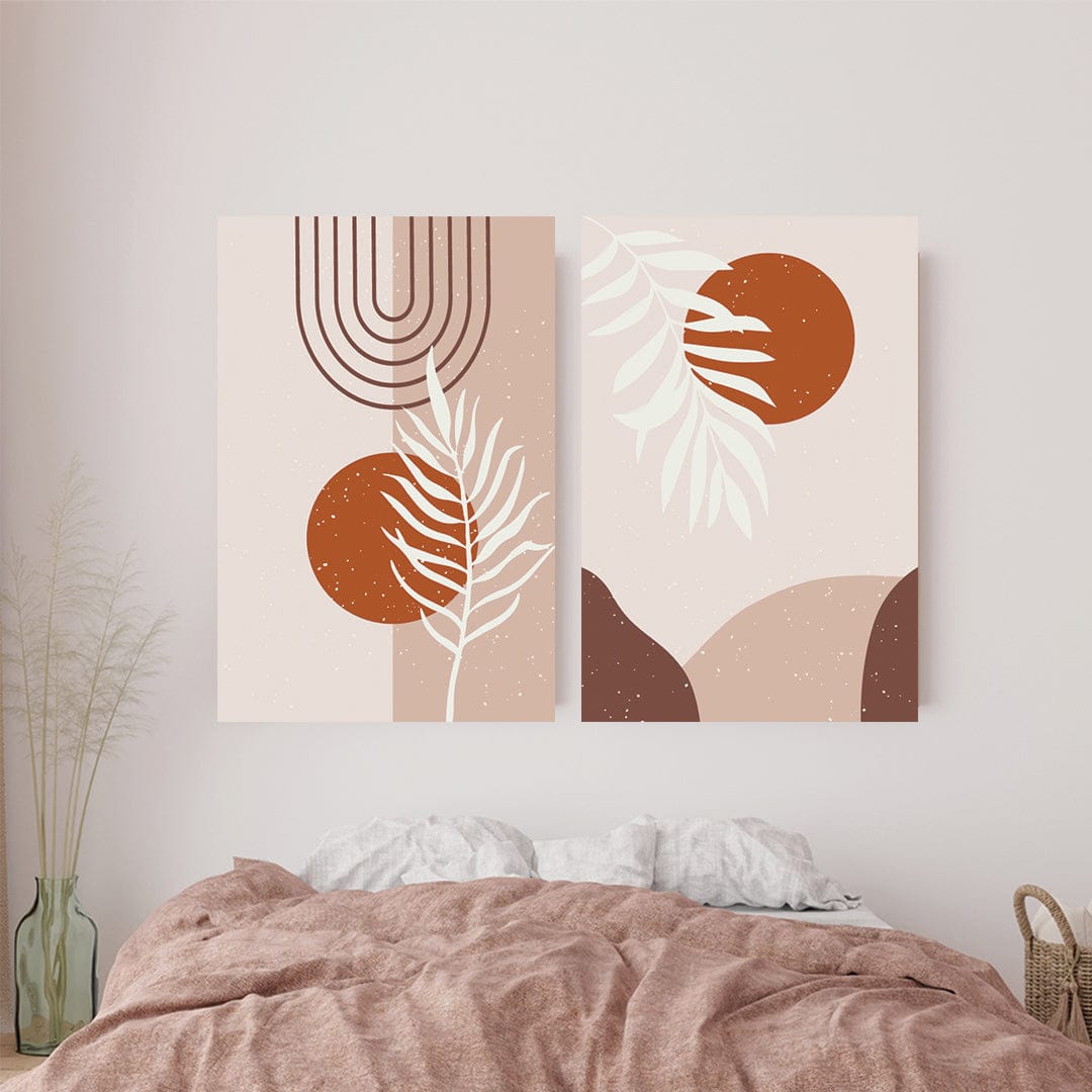 Image of Home Wall Art: Boho Leaf Peach Set of 2 (Wood Frame Ready To Hang)