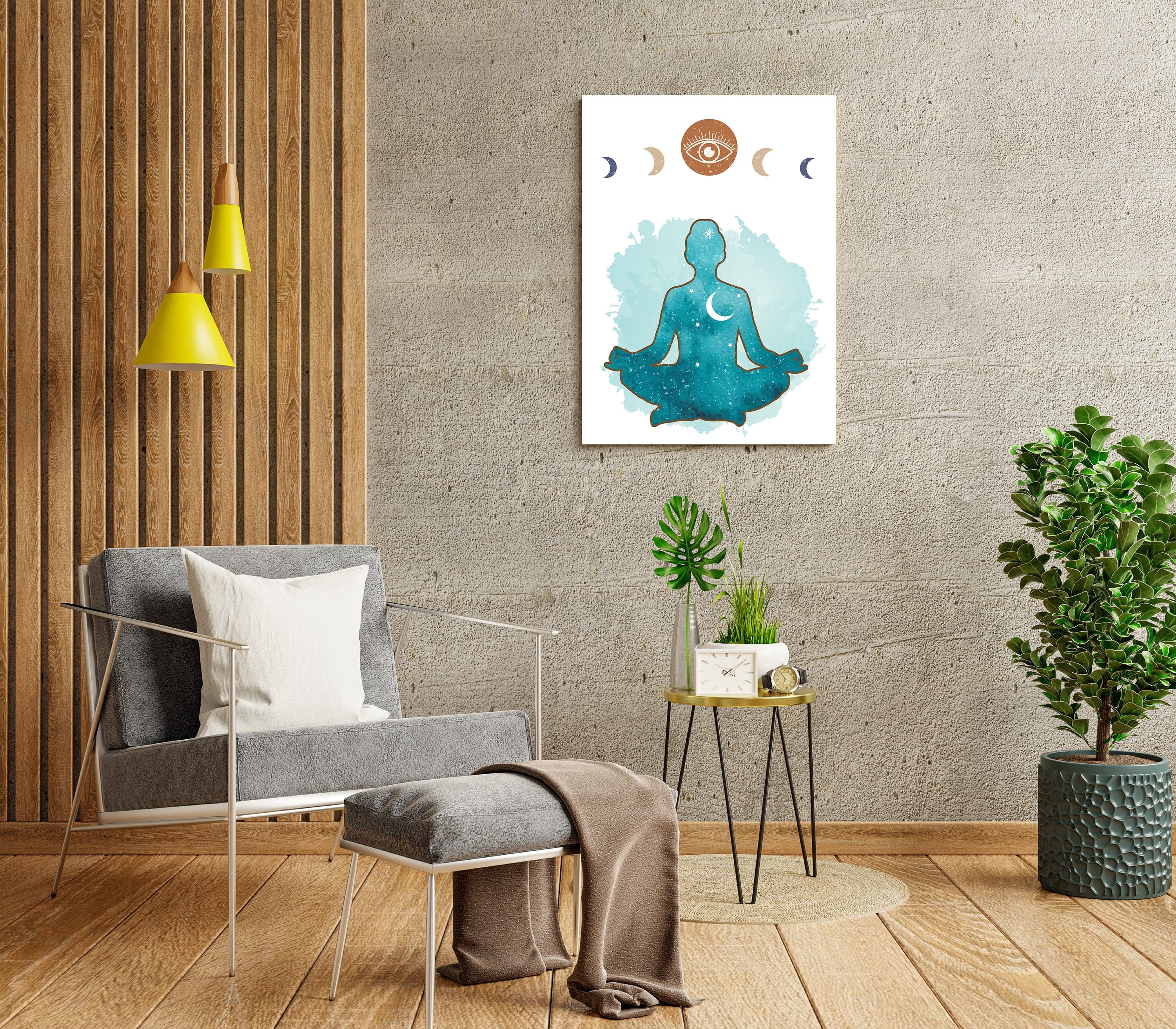 Image of Boho Wall Art: Meditate Teal (Wood Frame Ready To Hang) e R ettt 