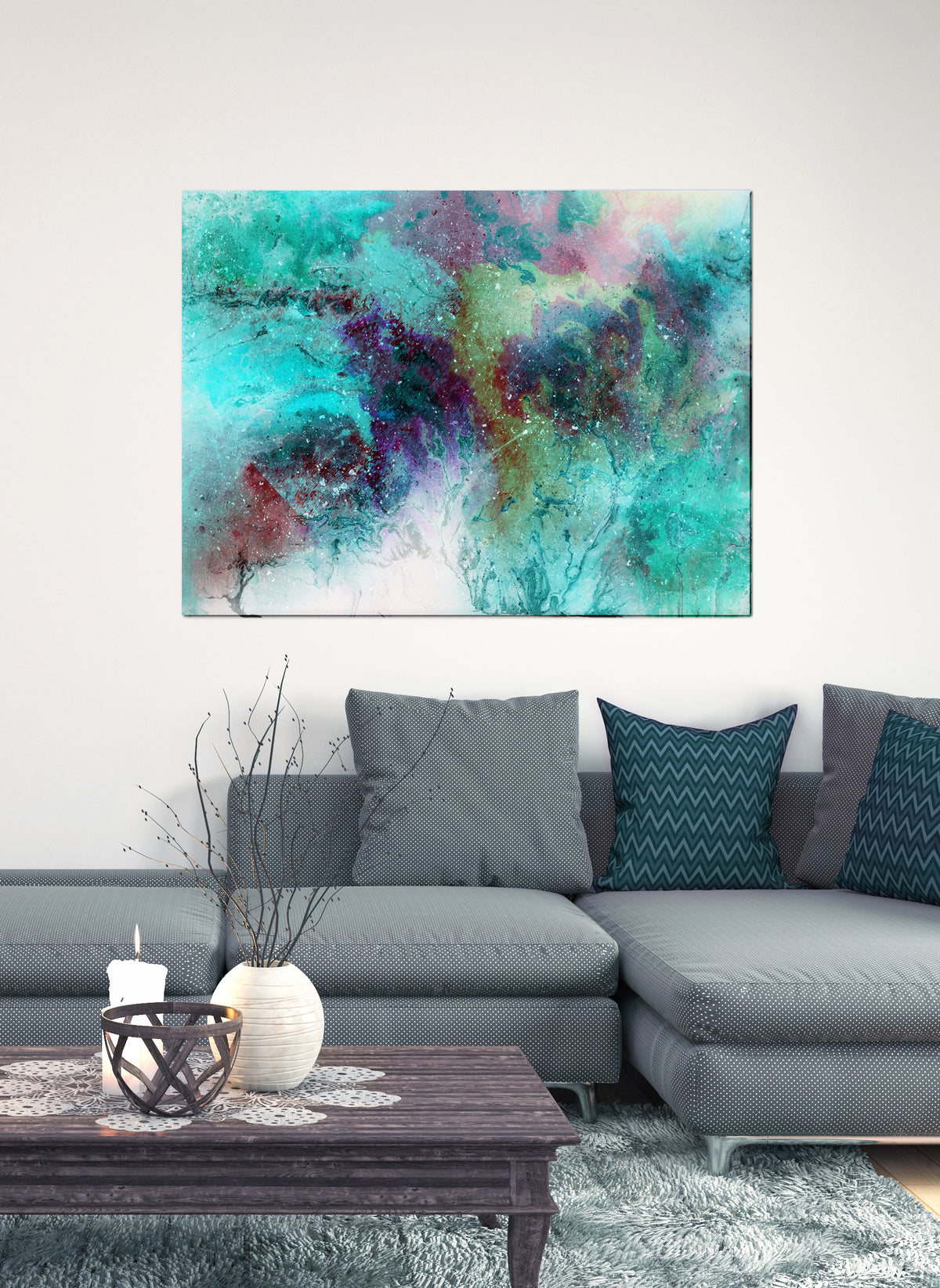 Paint Splash Wall Art: Cloud Color Splash Paint (Wood Frame Ready To H