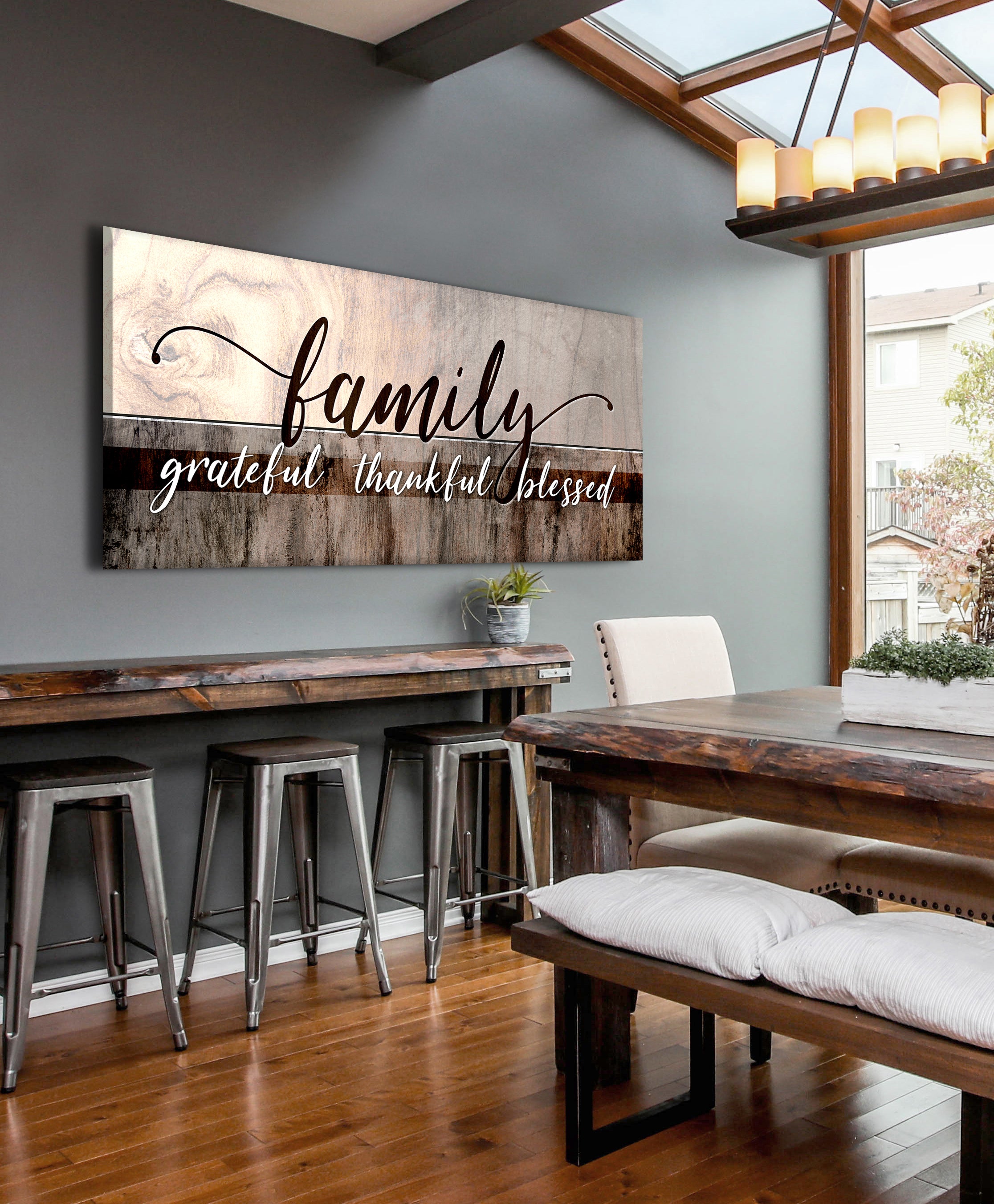 Image of Family Wall Art: Family Grateful Thankful Blessed (Wood Frame Ready To Hang)