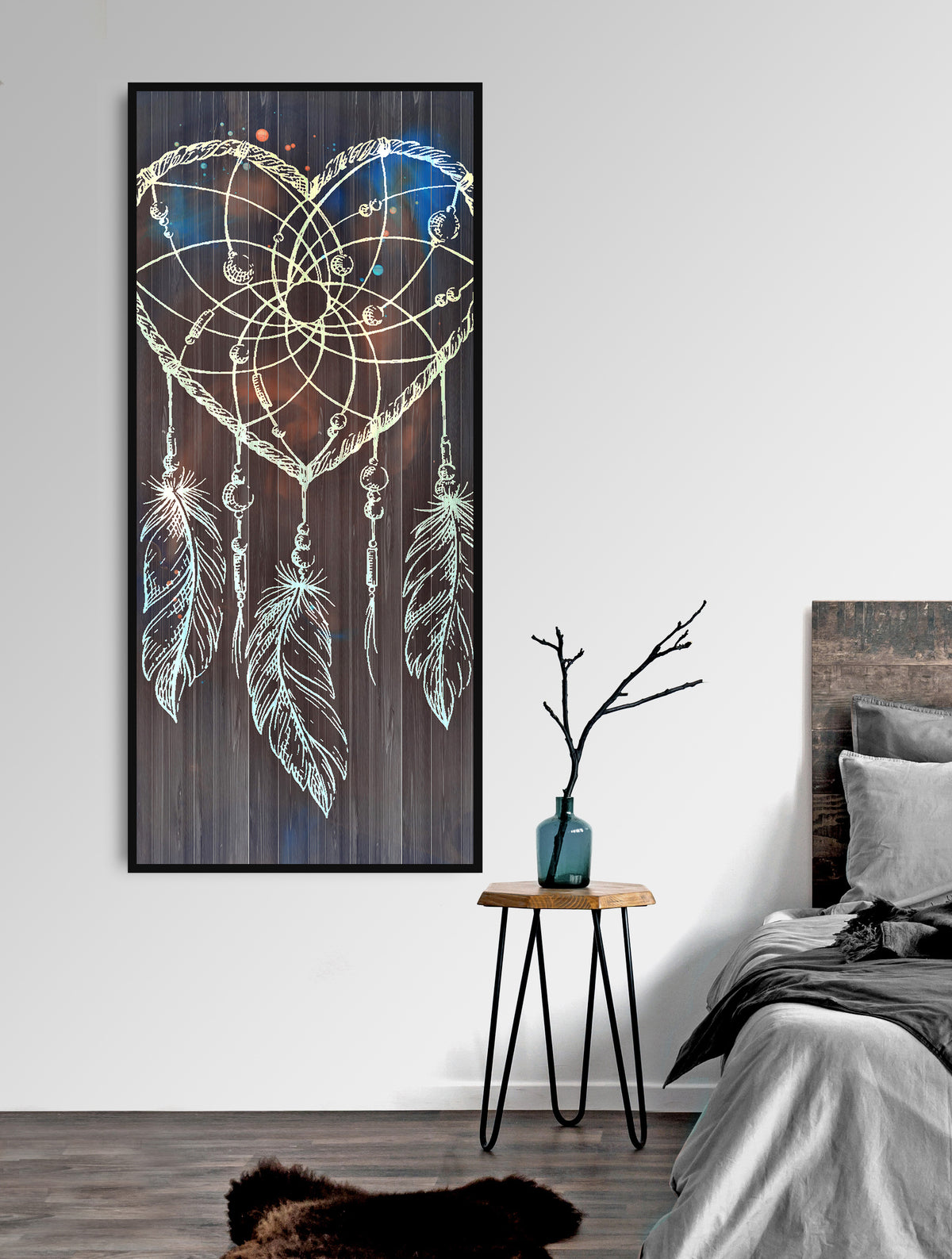 Home Wall Art: Heart Boho (Wood Frame Ready To Hang) - Sense Of Art