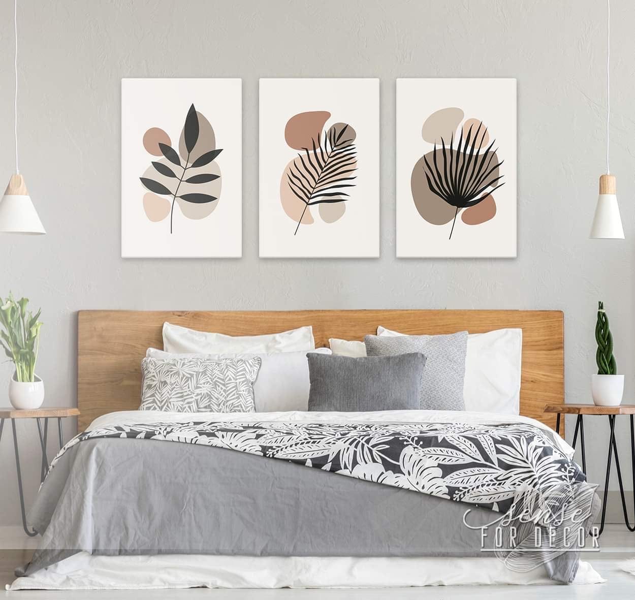 Image of Boho Wall Art: Boho Simple Leaf Set of 3 (Wood Frame Ready To Hang)