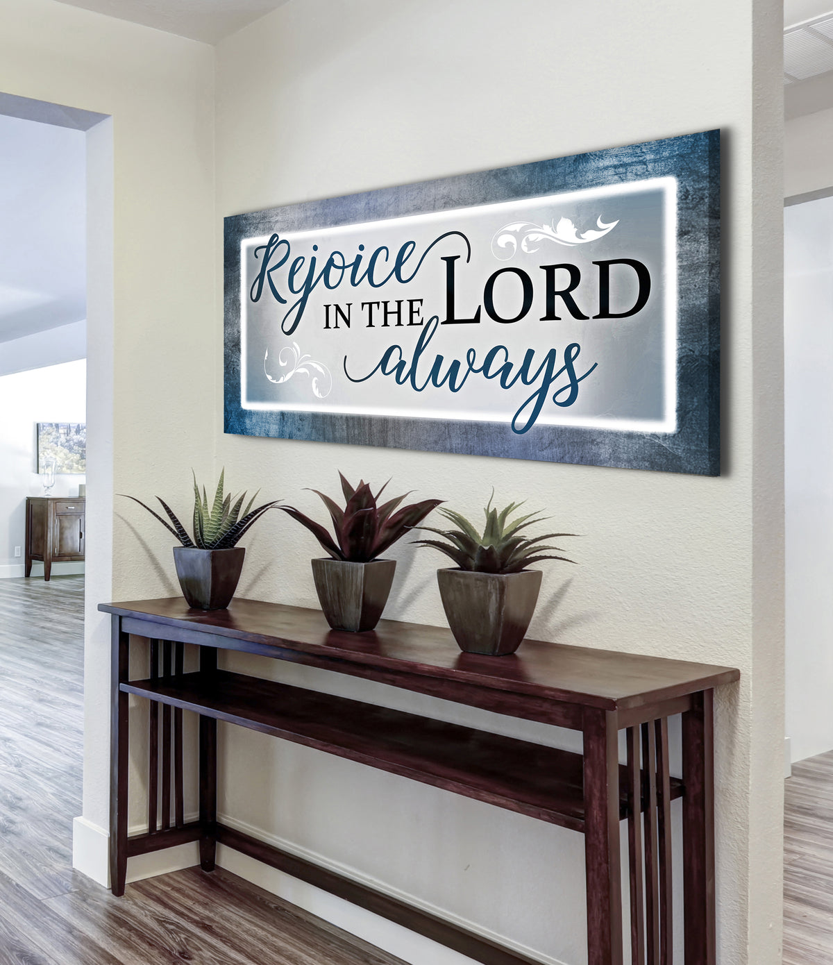 Christian Wall Art: Rejoice In The Lord (Wood Frame Ready To Hang