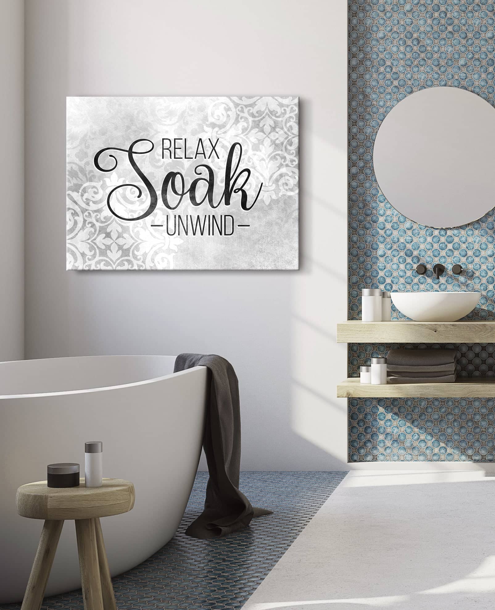 Bathroom Wall Art: Relax Soak Unwind V2 (Wood Frame Ready To Hang ...