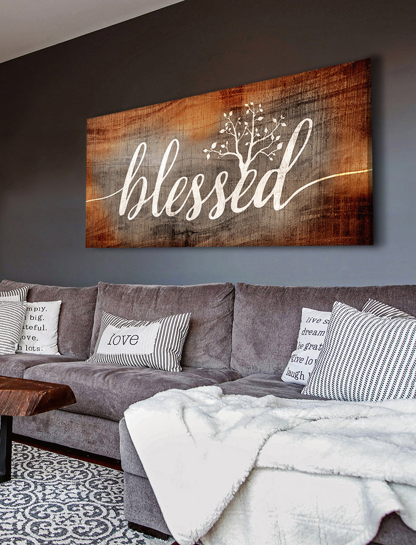 Christian Wall Art Blessed Word Sign Wood Frame Ready To Hang Sense Of Art