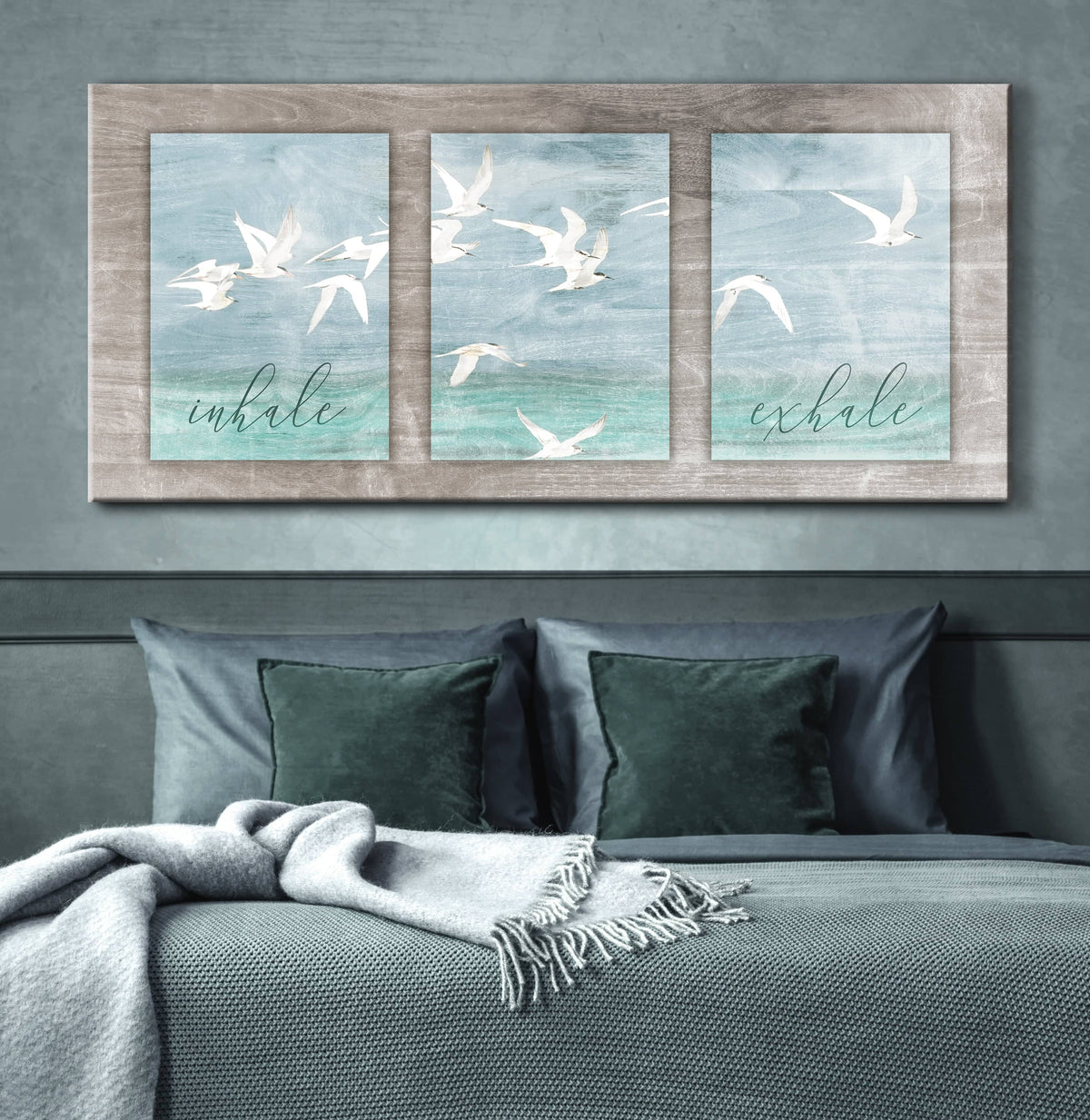 Bathroom Wall Art: Inhale Exhale V2 (Wood Frame Ready To Hang) - Sense