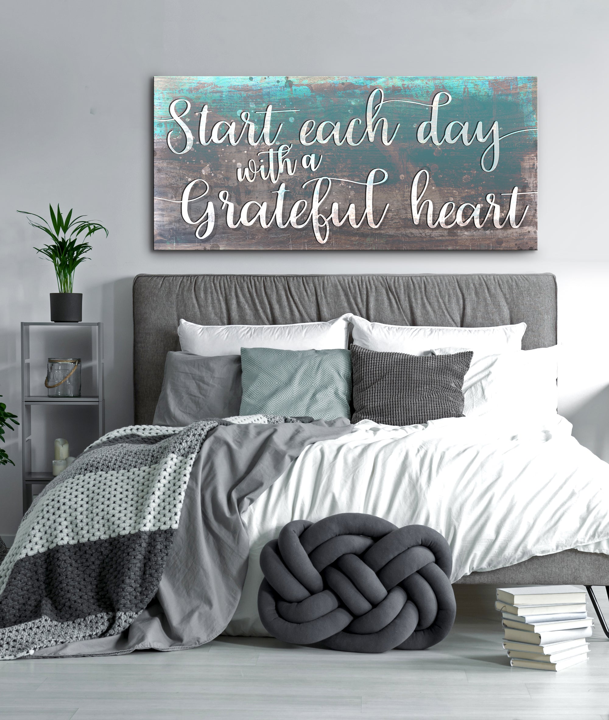 Home Wall Art Start Each Day With A Grateful Heart Wood Frame Ready Sense Of Art