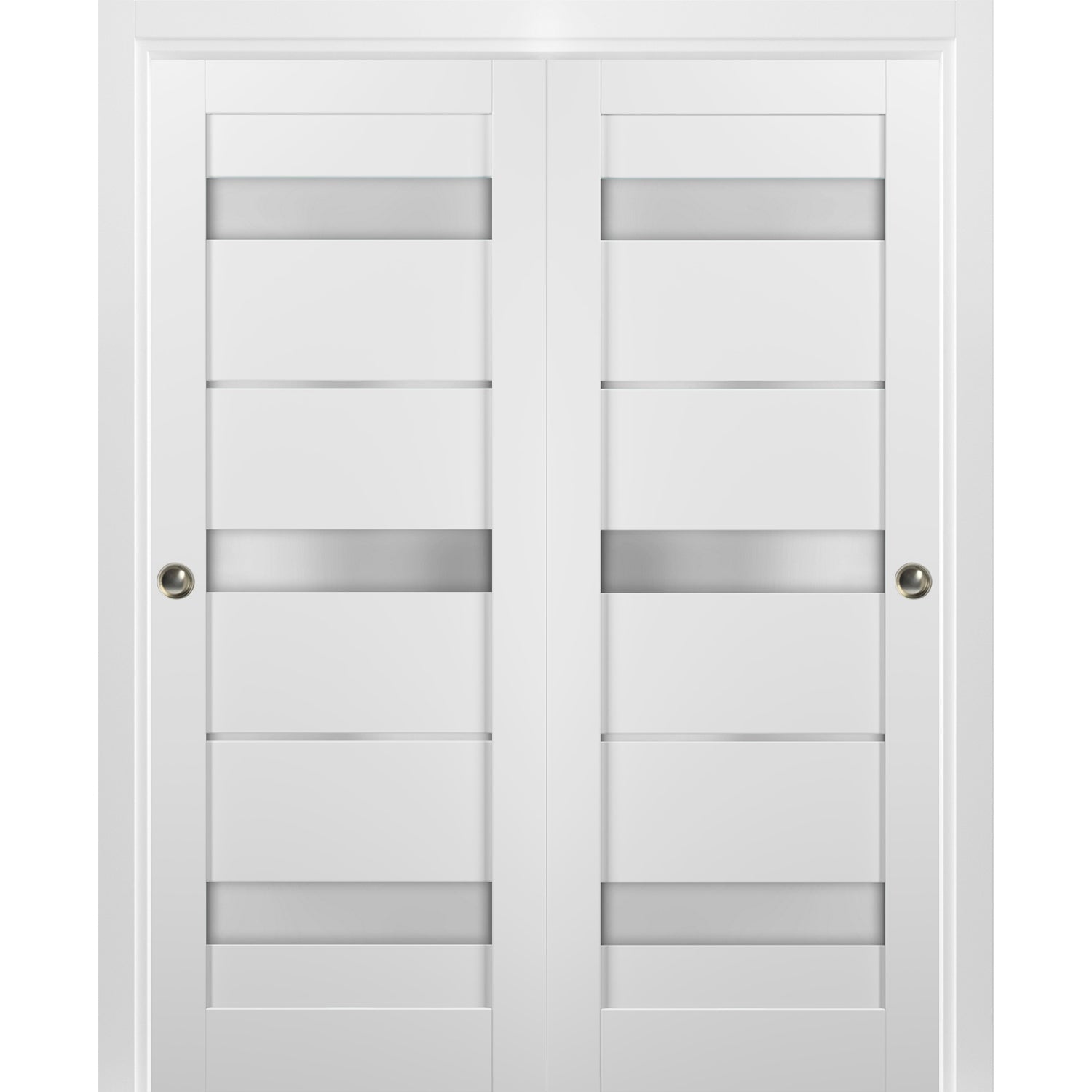 Sliding Closet Bypass Doors | Quadro 4088 White Silk with Frosted Glass ...