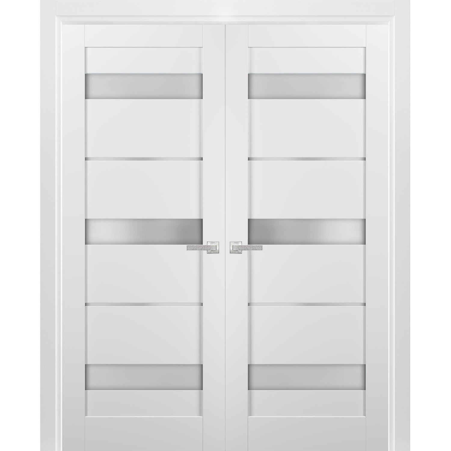 Solid French Double Doors | Quadro 4002 Matte Black with Frosted Glass ...