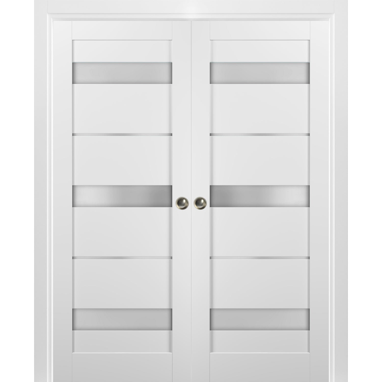 Sliding French Double Pocket Doors | Felicia 3599 White Silk with Clear ...