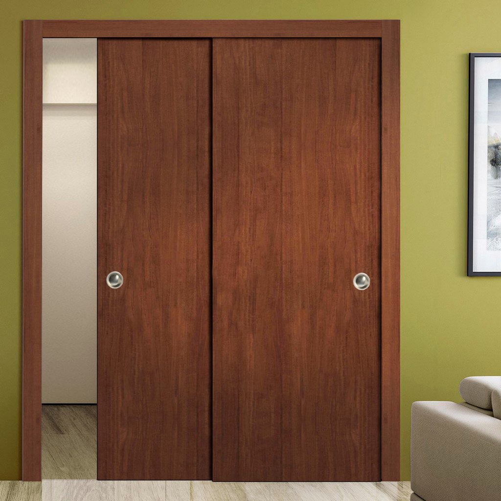 Planum 0010 Interior Closet Sliding Solid Wood Bypass Doors Walnut Modena With Track Hardware Set