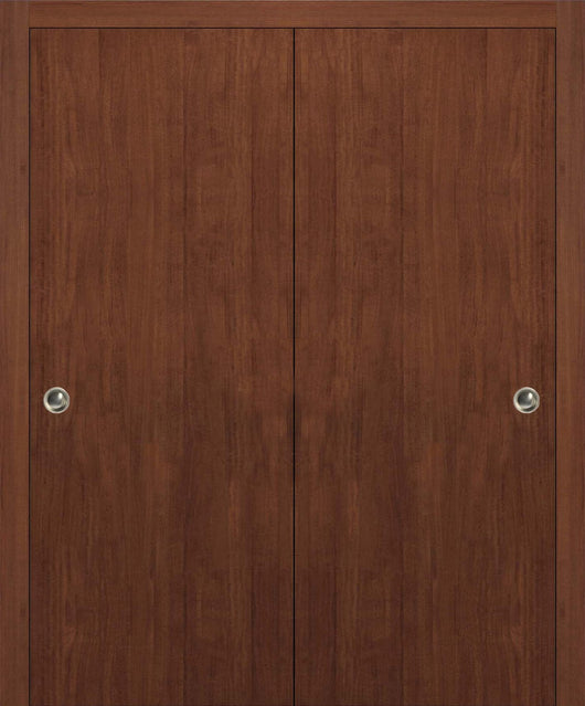 Planum 0010 Interior Closet Sliding Solid Wood Bypass Doors Walnut Modena With Track Hardware Set