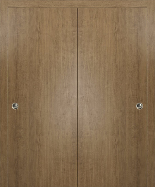 Planum 0010 Interior Closet Sliding Solid Wood Bypass Doors Smoky Walnut With Track Hardware Set