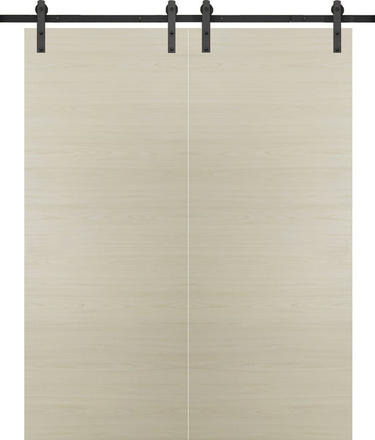 Planum 0010 Modern Interior Solid Wood Flush Closet Double Barn Doors Milk Ash With Track 13ft Rail Hardware Set