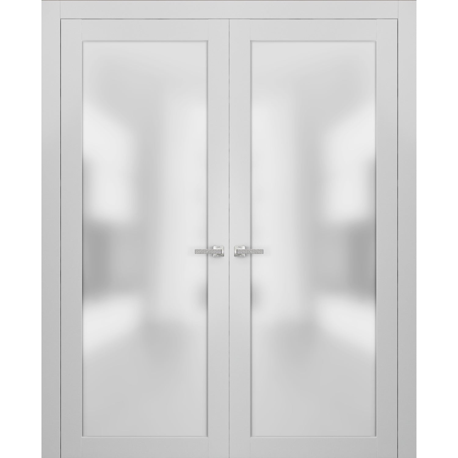 Planum 2102 Interior Double Pre Hung Closet Doors White Silk With Trims Frame Handles