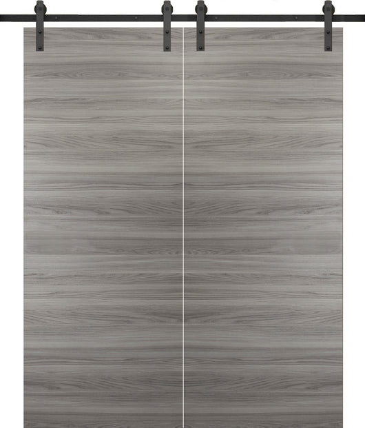 Planum 0010 Modern Interior Solid Wood Flush Closet Double Barn Doors Ginger Ash With Track 13ft Rail Hardware Set