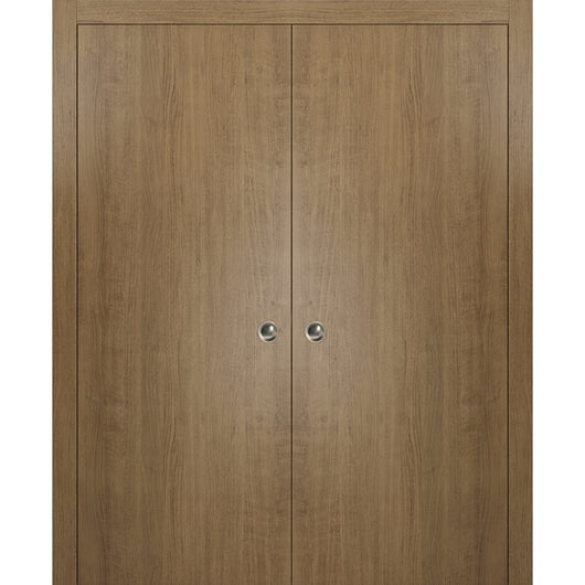 Planum 0010 Modern Interior Closet Sliding Flush Double Pocket Doors Smoky Walnut With Frames Tracks Hardware Set