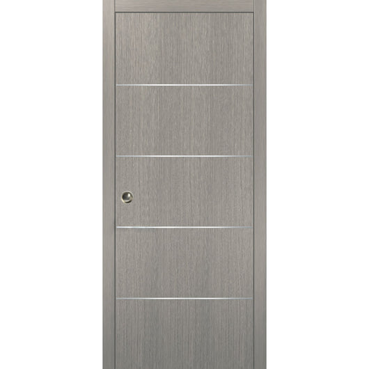 Modern Pocket Door Planum 0020 Grey Oak Kit Trims Rail Hardware Solid Wood Interior Bedroom Sliding Closet Sturdy Doors