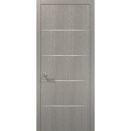 Modern Wood Interior Door With Hardware Planum 0020 Grey Oak Single Pre Hung Panel Frame Trims Bathroom Bedroom Sturdy Doors