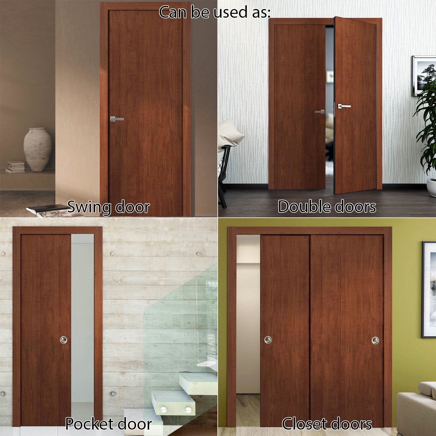 Planum 0010 Interior Modern Flush Solid Wood Door Slab Walnut Modena