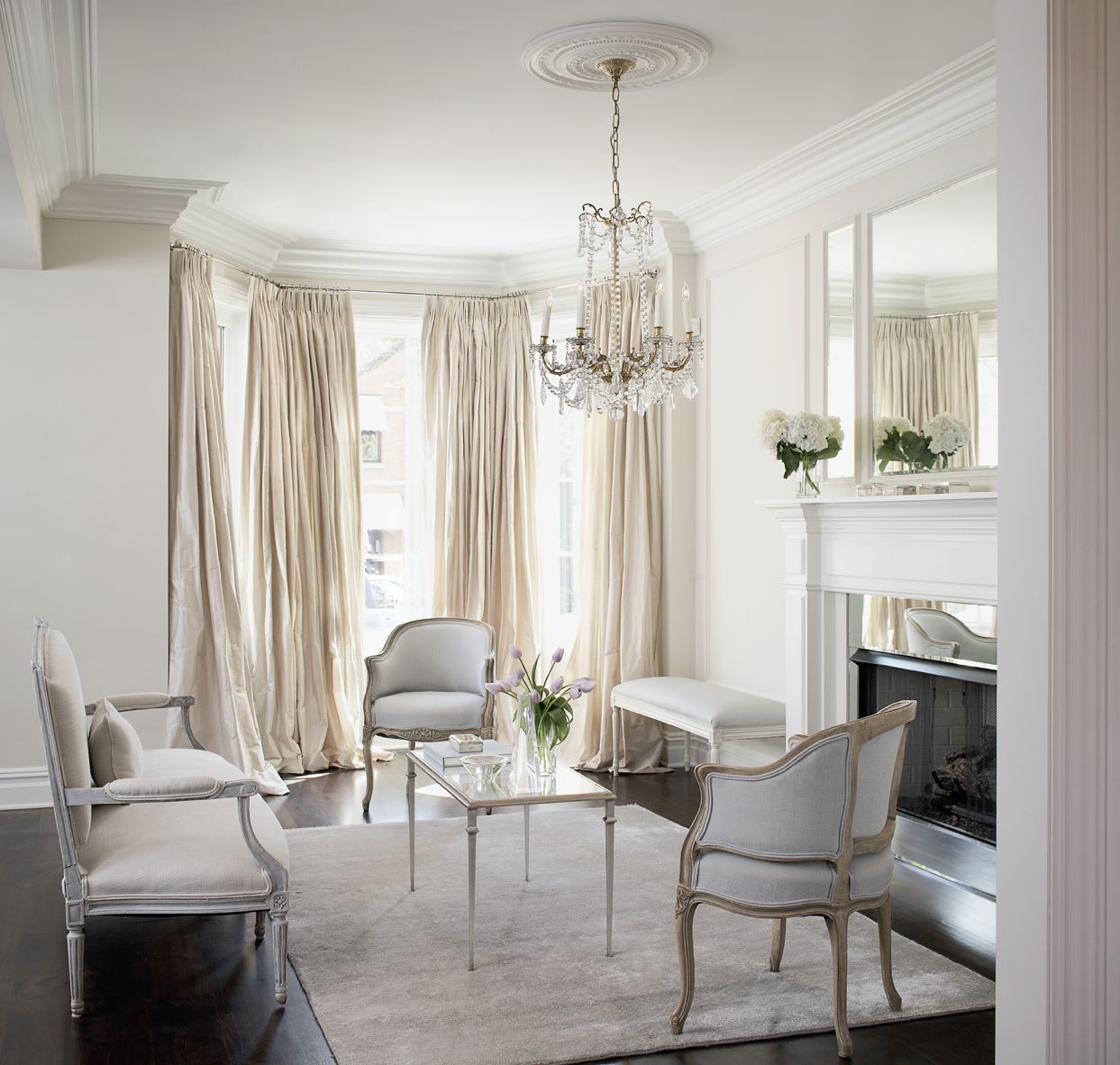 glamorous window dressing in formal sitting room