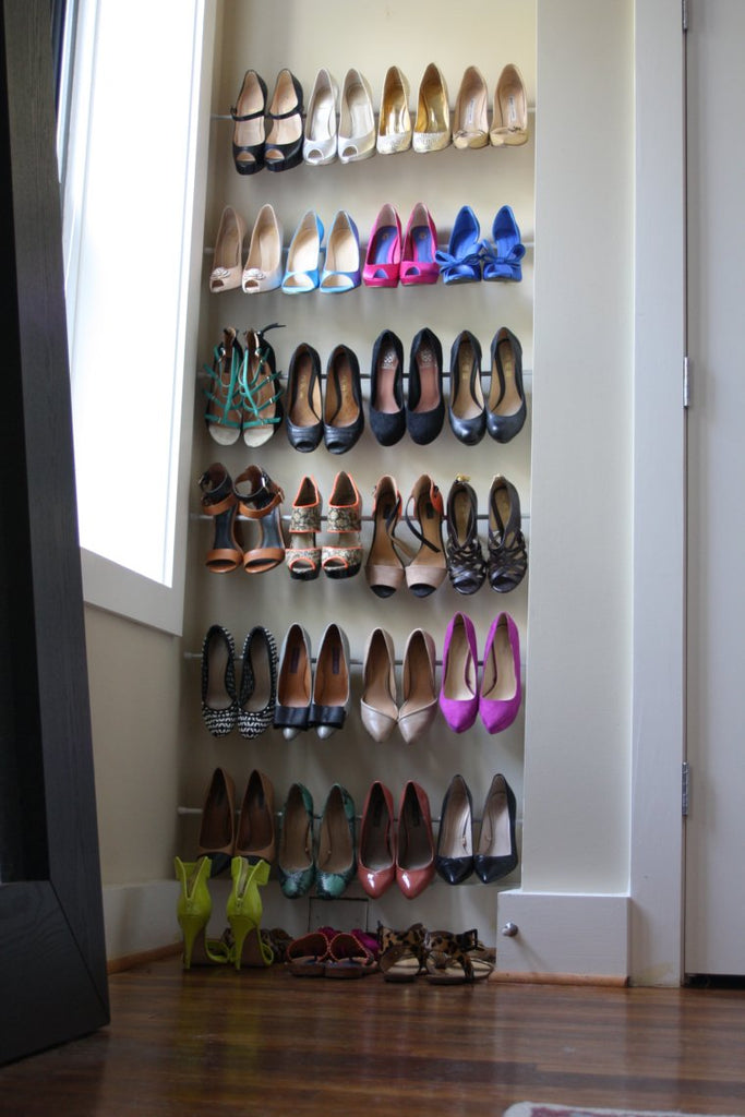 spring tension shoe rack