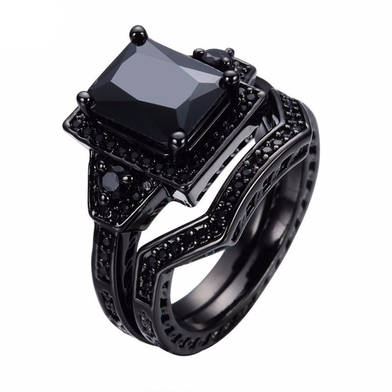 black onyx engagement ring sets