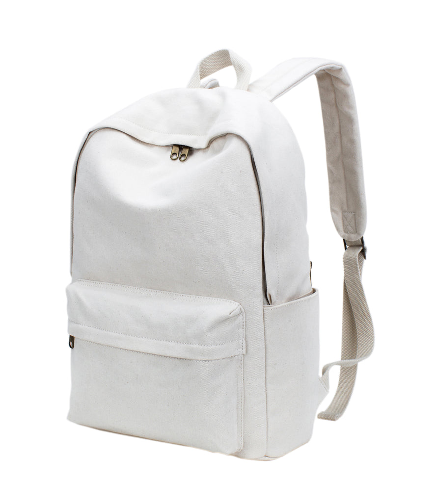 beige canvas backpack