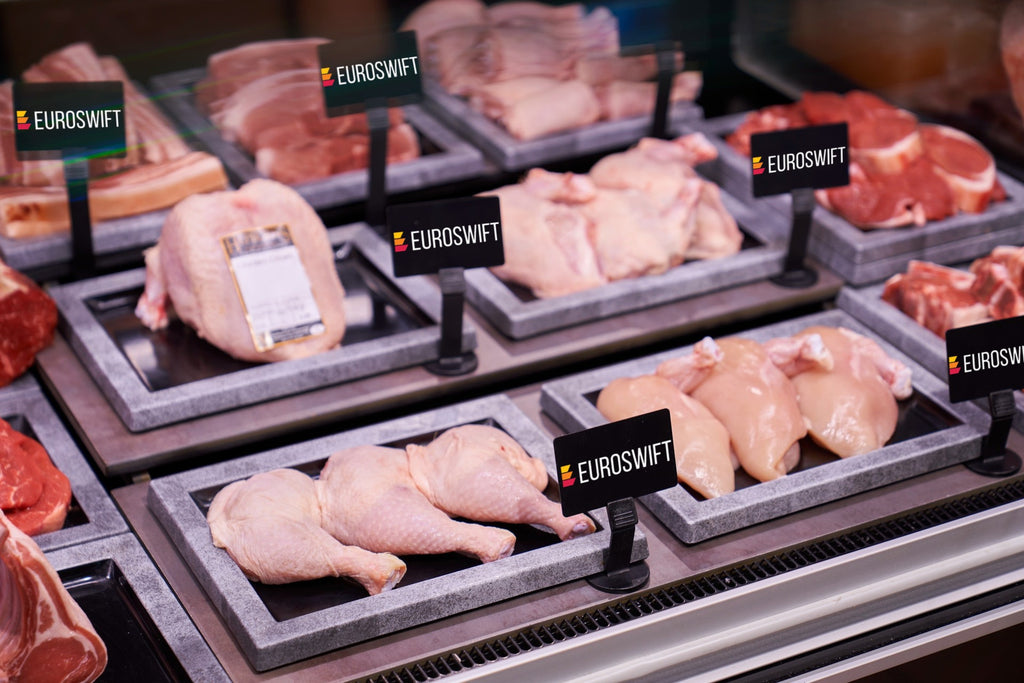 euroswift food signs in butcher counter