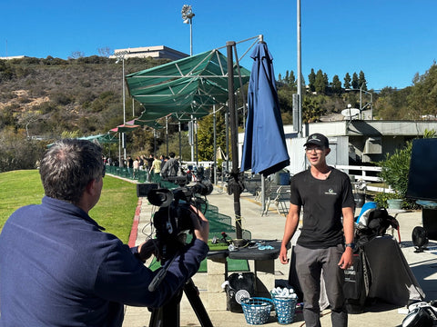 Jacob Williams CEO of Golf Upgrades being interviewed at Sorrento Canyon Golf Center about Topgolf Sn Diego