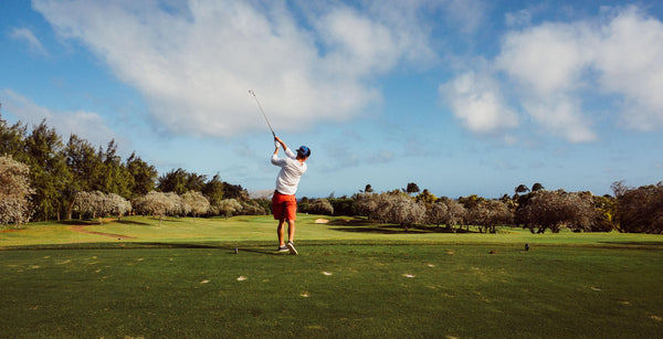 A golfer who is training his lead wrist position while golfing in San Diego