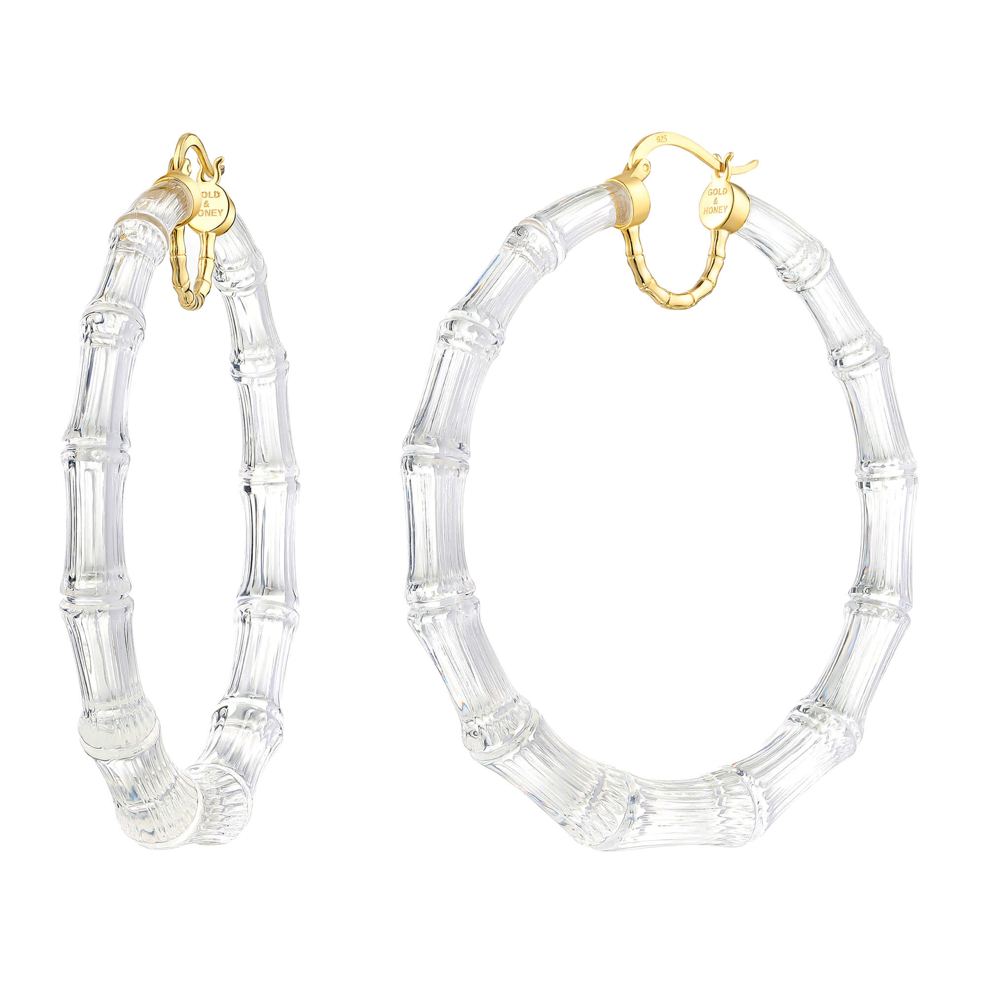 Flower Bamboo Lucite Hoop Earrings