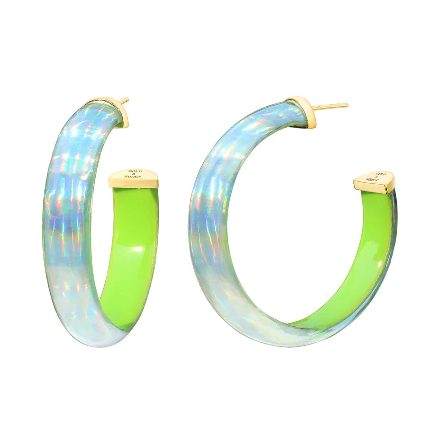 Clip On Xl Honey Lucite Bamboo Hoops, Gold & Honey