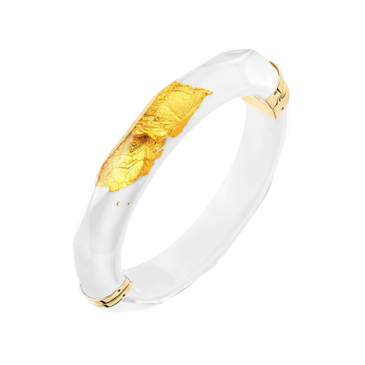 Clear Faceted Lucite Bangle with Gold Beads