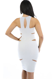 White Ruched Cutout Side Club Dress