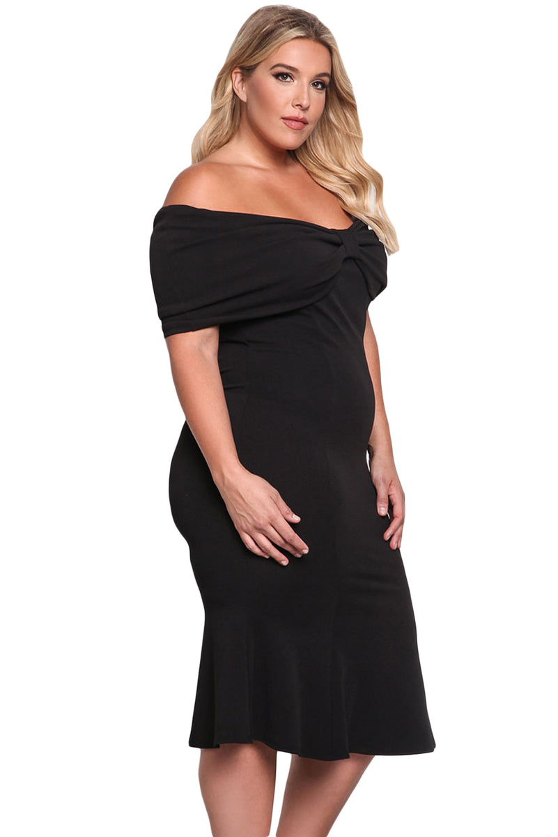 Sexy Black Plus Size Off Shoulder Mermaid Midi Dress – SEXY AFFORDABLE ...