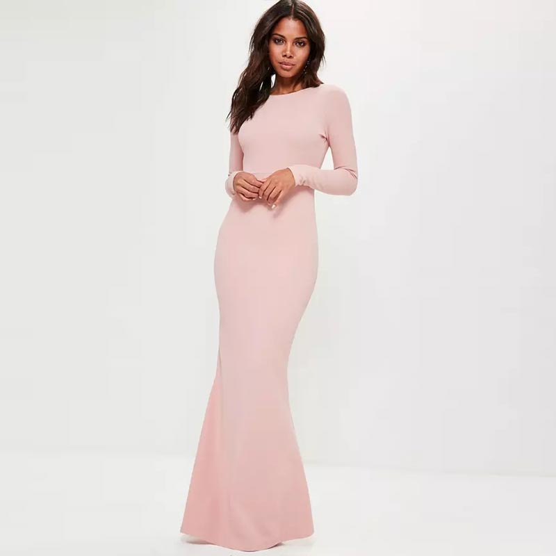 Alluring Long Sleeve Maxi Draped Open Back Dress