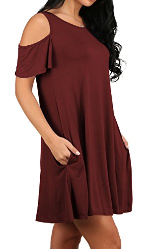Sexy Women's Cold Shoulder Tunic Top T-shirt Swing Dress With Pockets ...