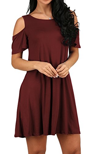Sexy Women's Cold Shoulder Tunic Top T-shirt Swing Dress With Pockets ...
