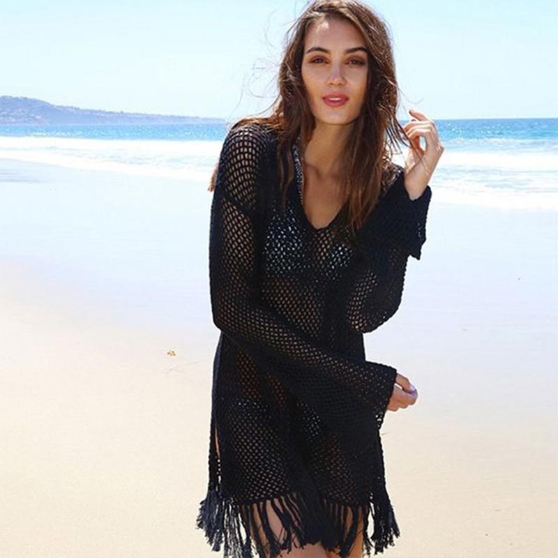 black tassel beach cover up