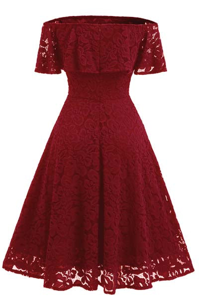 Lace Cocktail Off Shoulder Party Bridesmaids Prom Dresses #Midi #Red ...