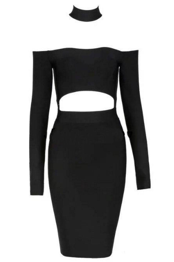 black choker dress long sleeve