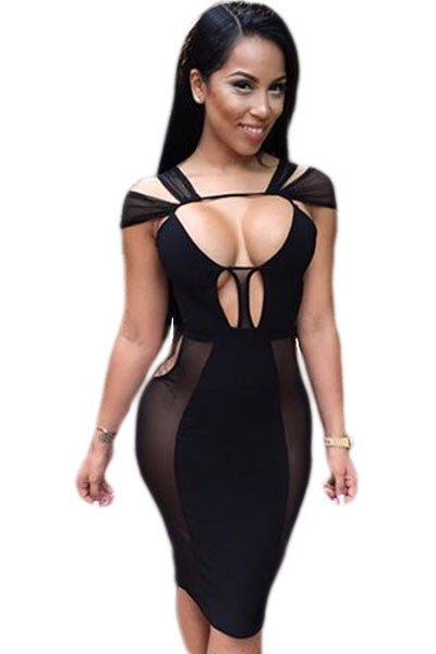 Black Mesh Sexy Cut-out Club Dress 