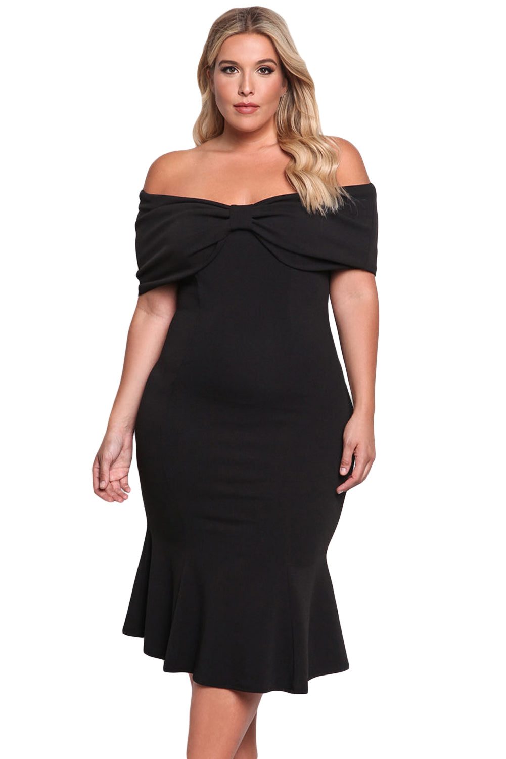 Sexy Black Plus Size Off Shoulder Mermaid Midi Dress – SEXY AFFORDABLE ...